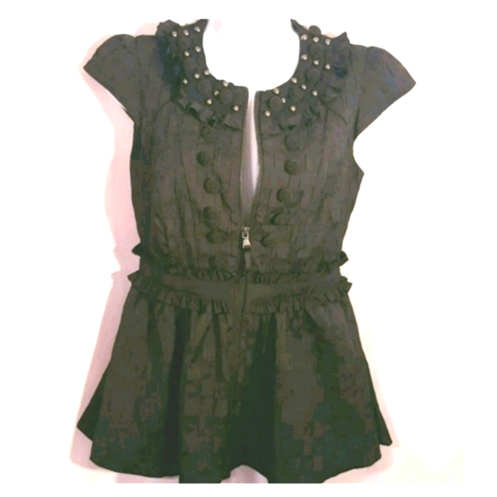 Twelve By Twelve Black Cap Sleeve Peplum Blouse With Studded Neckline - Size XS